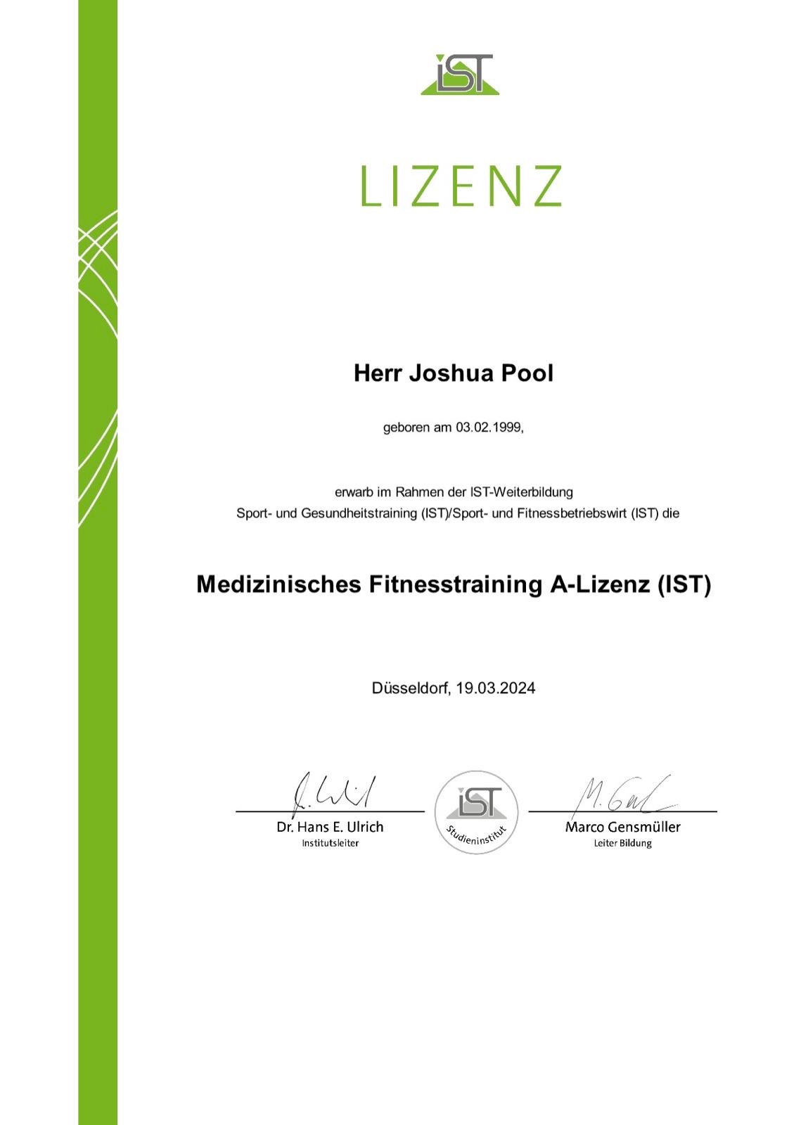 Medizinisches Fitnesstraining A-Lizenz (IST)